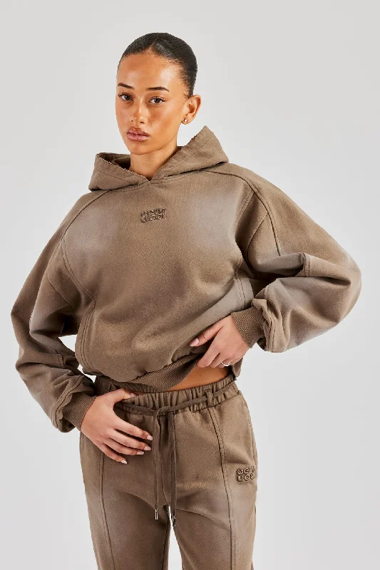 Raglan Washed Cropped Hoodie - Washed Taupe French