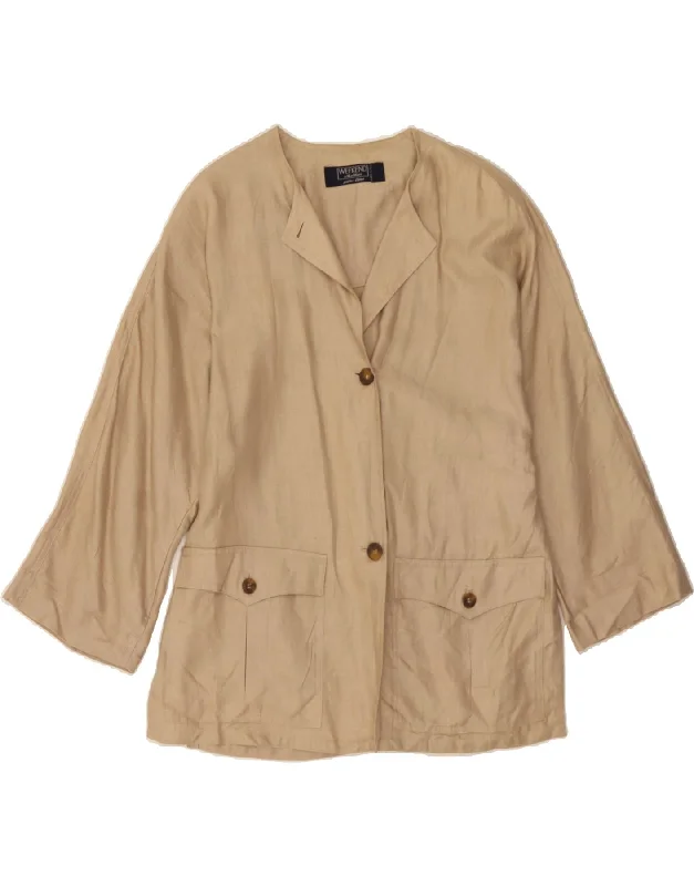 MAX MARA Womens Weekend 3/4 Sleeve Blazer Jacket UK 12 Medium Beige Artistic Women's Hand - painted