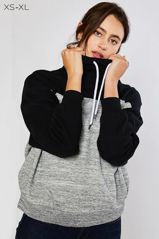 BLACK COWL NECK COLOR BLOCK PULLOVER Stylish Women's Neon