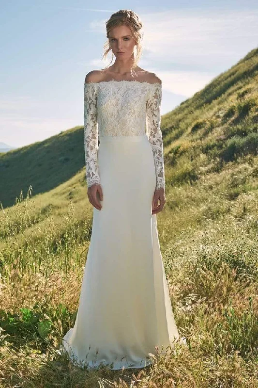 Tadashi Shoji - Scalloped Embroidered Lace Bodice Off Shoulder Gown - 1 pc Ivory/Petal In Size 4 Available garde Tadashi Shoji - Scalloped Embroidered Lace Bodice Off Shoulder Gown - 1 pc Ivory/Petal In Size 4 Available garde