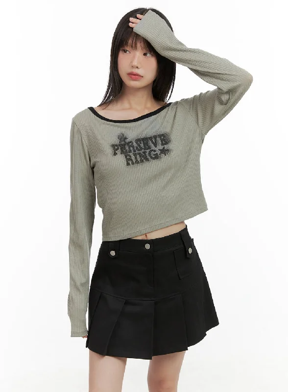 Boat Neck Lettering Crop Top CG427 Sophisticated Women's 