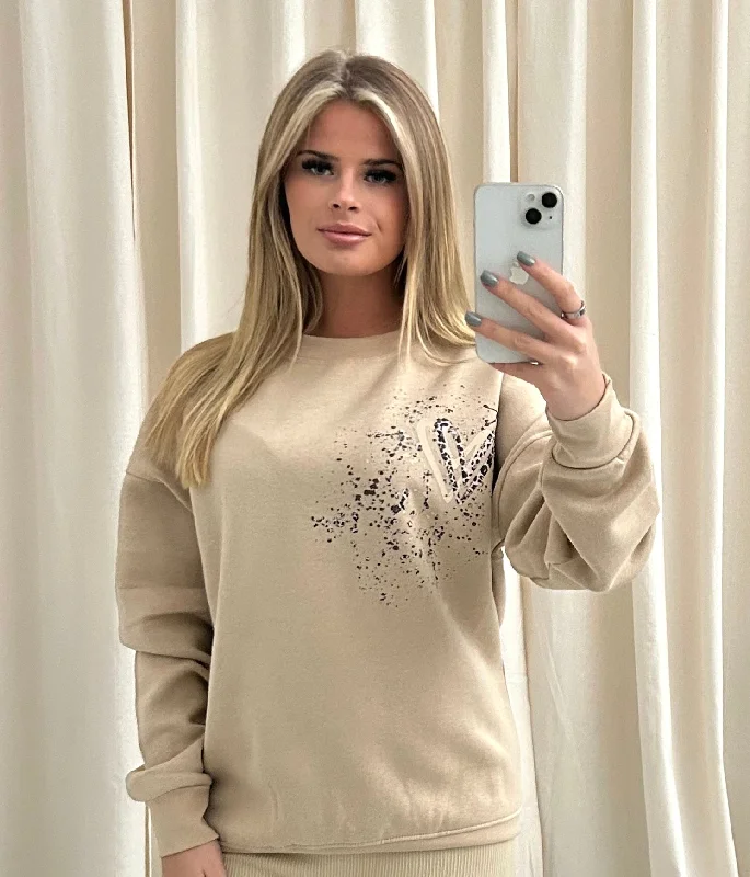 Brown Leopard Heart Graffiti Sweatshirt Beige Australian Beach