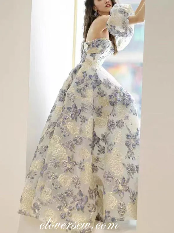 Floral Printed Satin Strapless With Convertible Sleeves A-line Spring Princess Dresses, CW0378 Casual Women's Japanese 