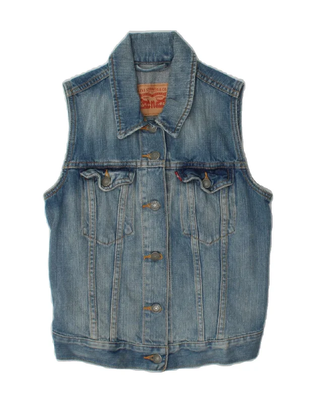 LEVI'S Womens Denim Gilet UK 10 Small Blue Cotton Casual Women's Loose - fitting