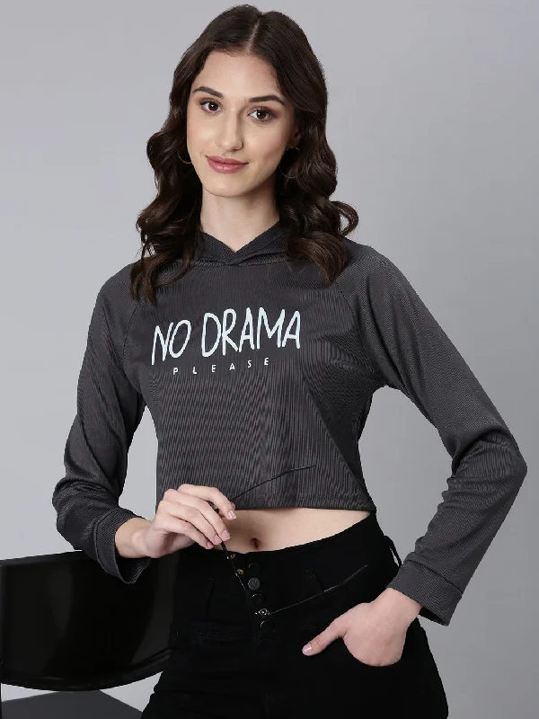 Women Grey Typographic Crop Boxy Tshirt Confident Women's High - fashion