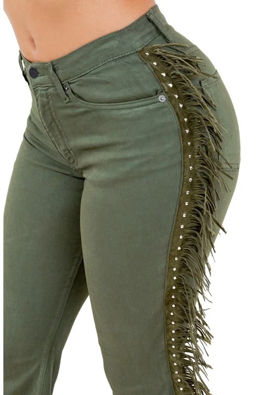Bell Bottom Jeans in Olive Feminine Women's Style 