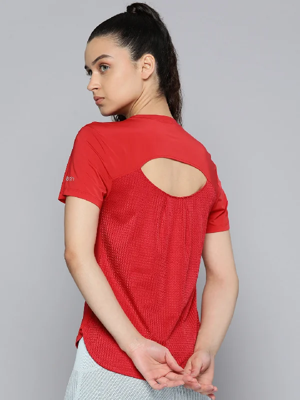 Fitkin Women Red Solid Back Key Hole Design T-shirt purpose
