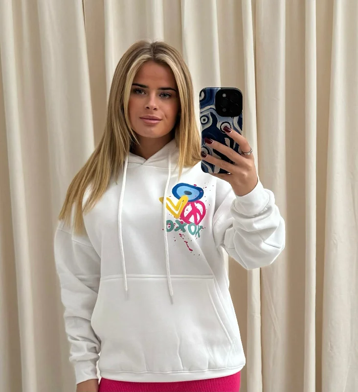 XOXO Graffiti Hoodie White Dapper Women's Bow - adorned