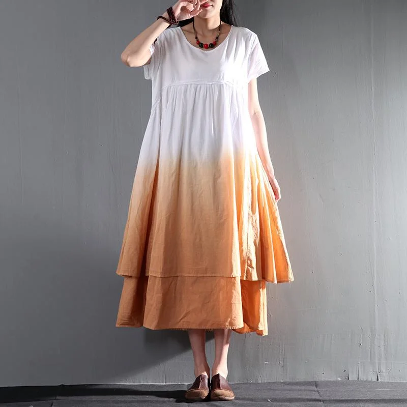 Linen summer dress gradient orange layered linen sundress long maxi dress Traditional Women's Wool