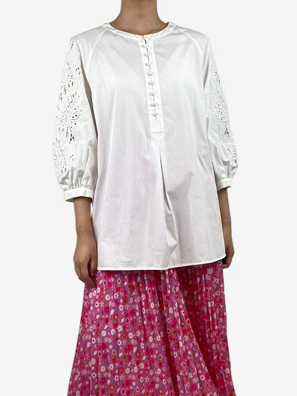 White anglaise broderie blouse - size UK 10 Hip Women's Retro