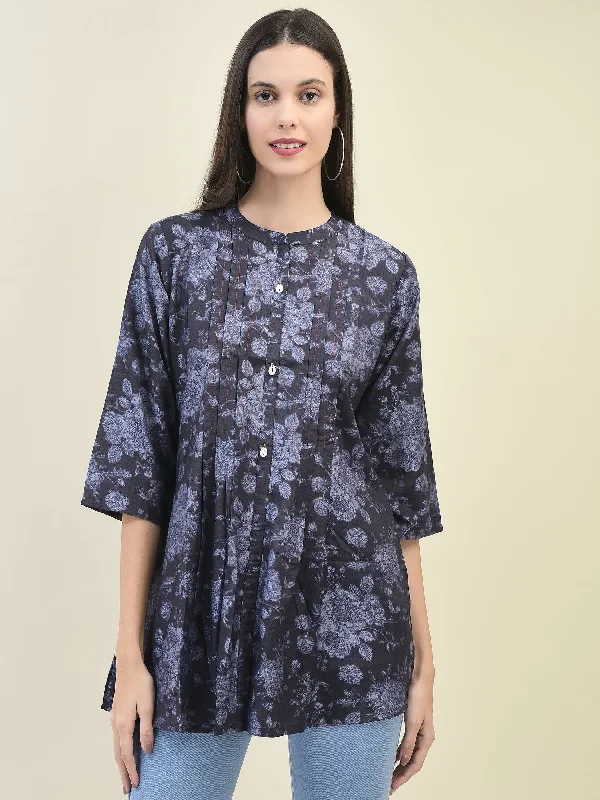 Women Liva Rayon Purple Floral Print Tunic Luxurious Women's High -  end