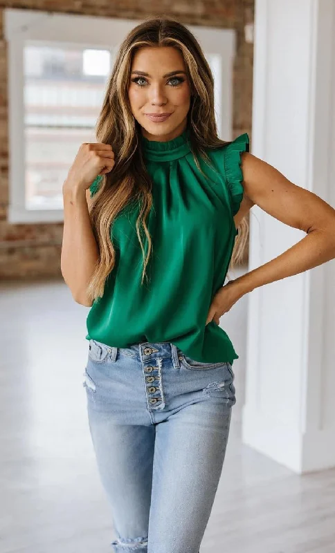 Emerald Mock Neck Frilly Ruffle Top Edgy Women's Punk