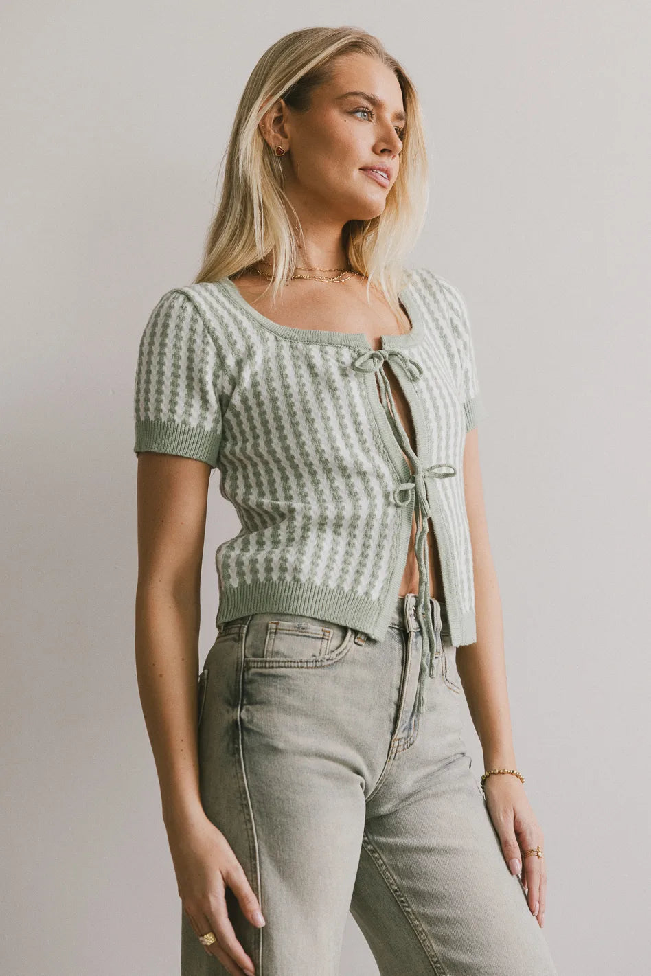 Teddy Tie Front Cardigan in Sage Elegant Women's 