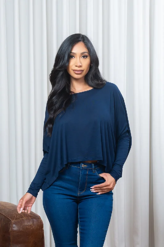3/4 Sleeve Oversized Round Neck Crop Top (SBD2244) Youthful Women's Pop