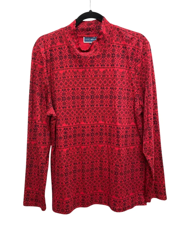 Top Long Sleeve By Karen Scott In Red, Size: Xl Artistic Women's Hand - painted
