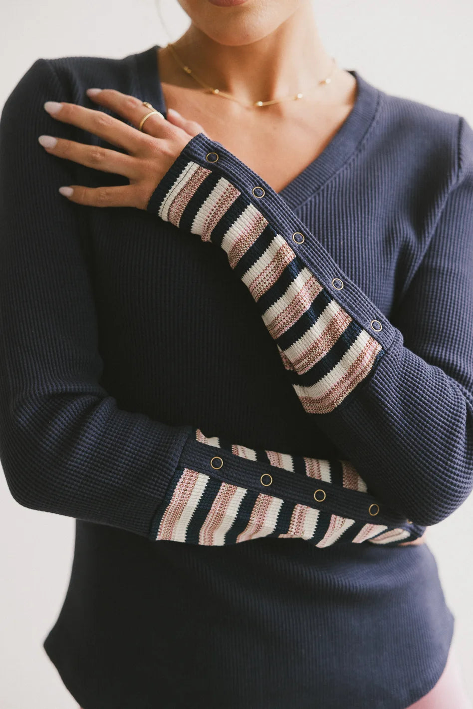 Ashton Waffle Knit Top in Navy Monochromatic Office Style