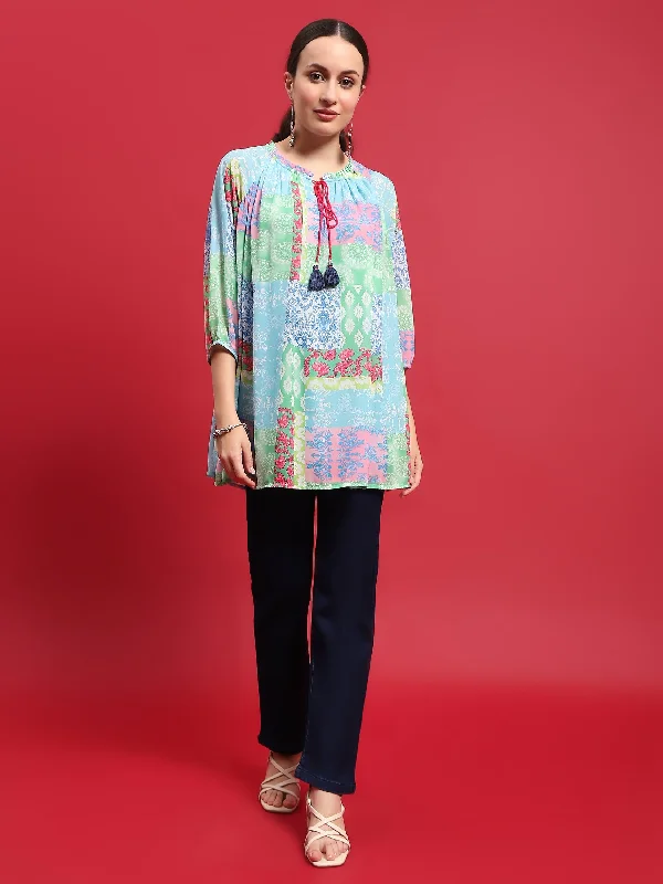 Women Georgette Multicolor Abstract Print Tunic Practical Women's Quick - dry