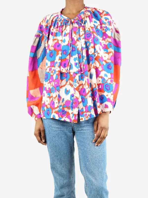 Multicolour silk floral blouse - size UK 6 Australian Beach
