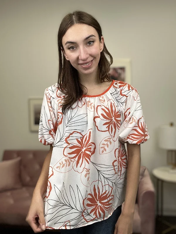Finding Paradise Women's Colorful Woven Short Bubble Sleeve Top Traditional Women's 