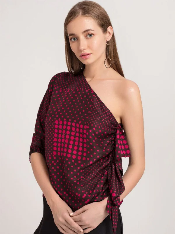 Fuchsia One Shoulder Top Youthful Women's Anime - inspired