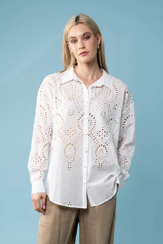 Louise Shirt Embroidered White Practical Women's Quick - dry