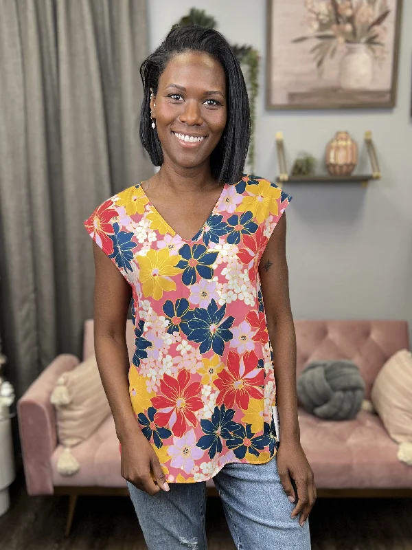 Flying Petals Women's Versatile Colorful Short Sleeve Top British Gentlewoman Style