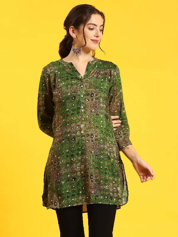 Women Green Ornamental Print Tunic garde