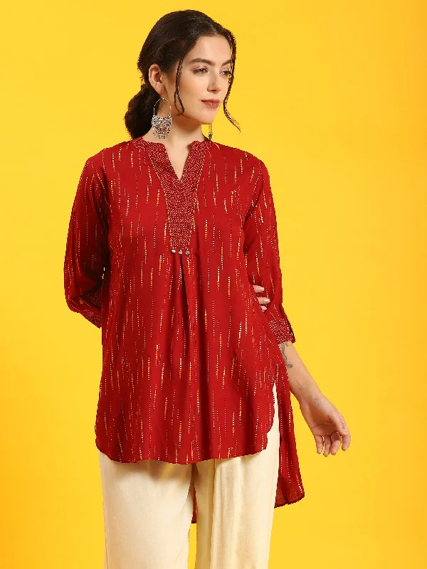 Women Maroon Printed Tunic Sophisticated Women's Tailored