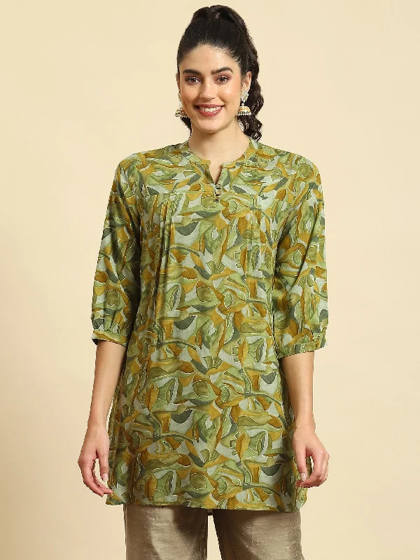Women Green Abstract Print Tunic Rugged Women's Outdoor 