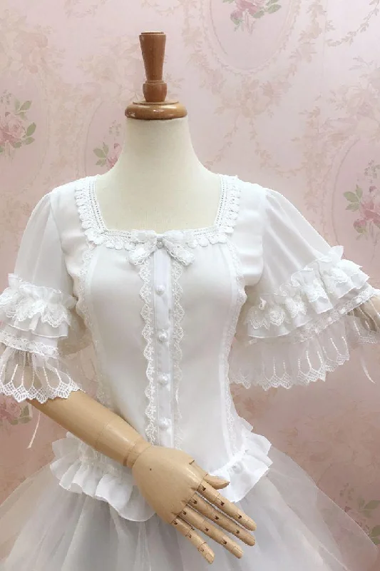 YIlia~Summer Lace Short Sleeve Lolita Blouse Streetwear Style for 
