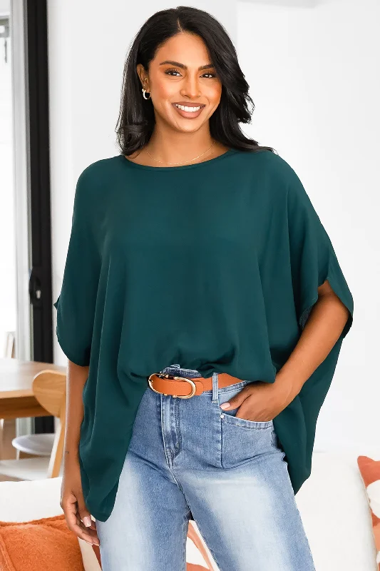Brodie Drape Top Dark Forest Green Casual Women's Japanese 