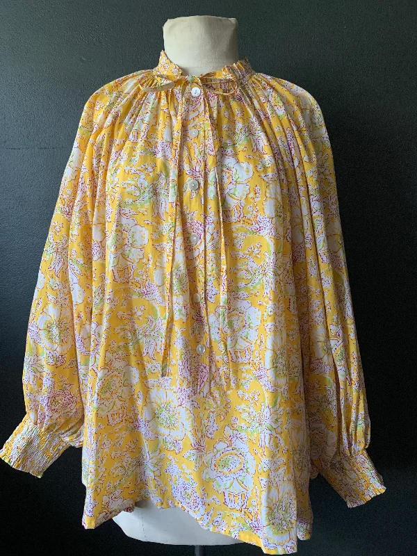 Long Sleeve Faith Top - Woodblock Printed Cotton - Sunshine Floral Classic Women's Pin - striped