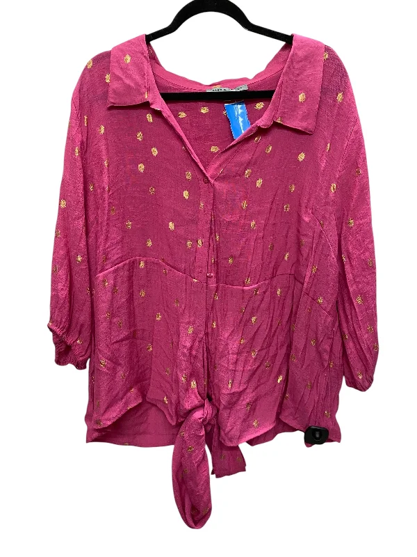 Top Long Sleeve By Clothes Mentor In Pink, Size: 2x Relaxed Women's Beachy