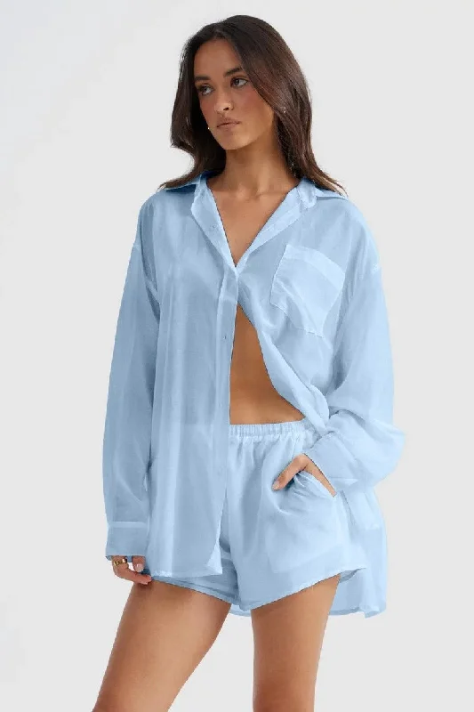 Thea Oversized Shirt - Baby Blue Hip Women's Urban