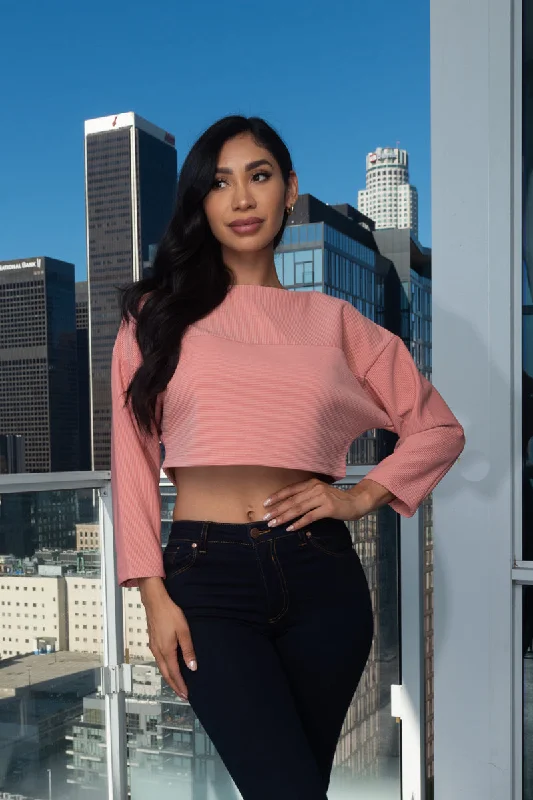 High Neck 3/4 Sleeve Thick Dolman Crop Top (146267) Sophisticated Women's 