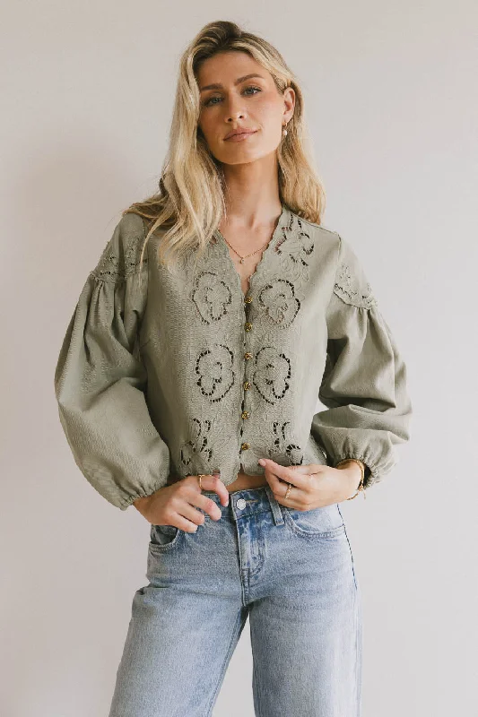 Violet Embroidered Blouse in Sage performance