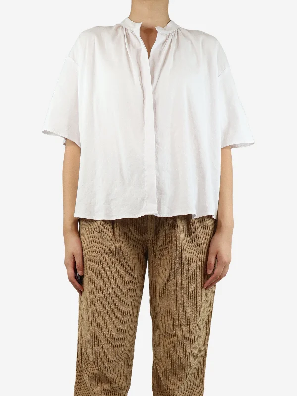 White button-up linen shirt - size S Stylish Women's Tropical 