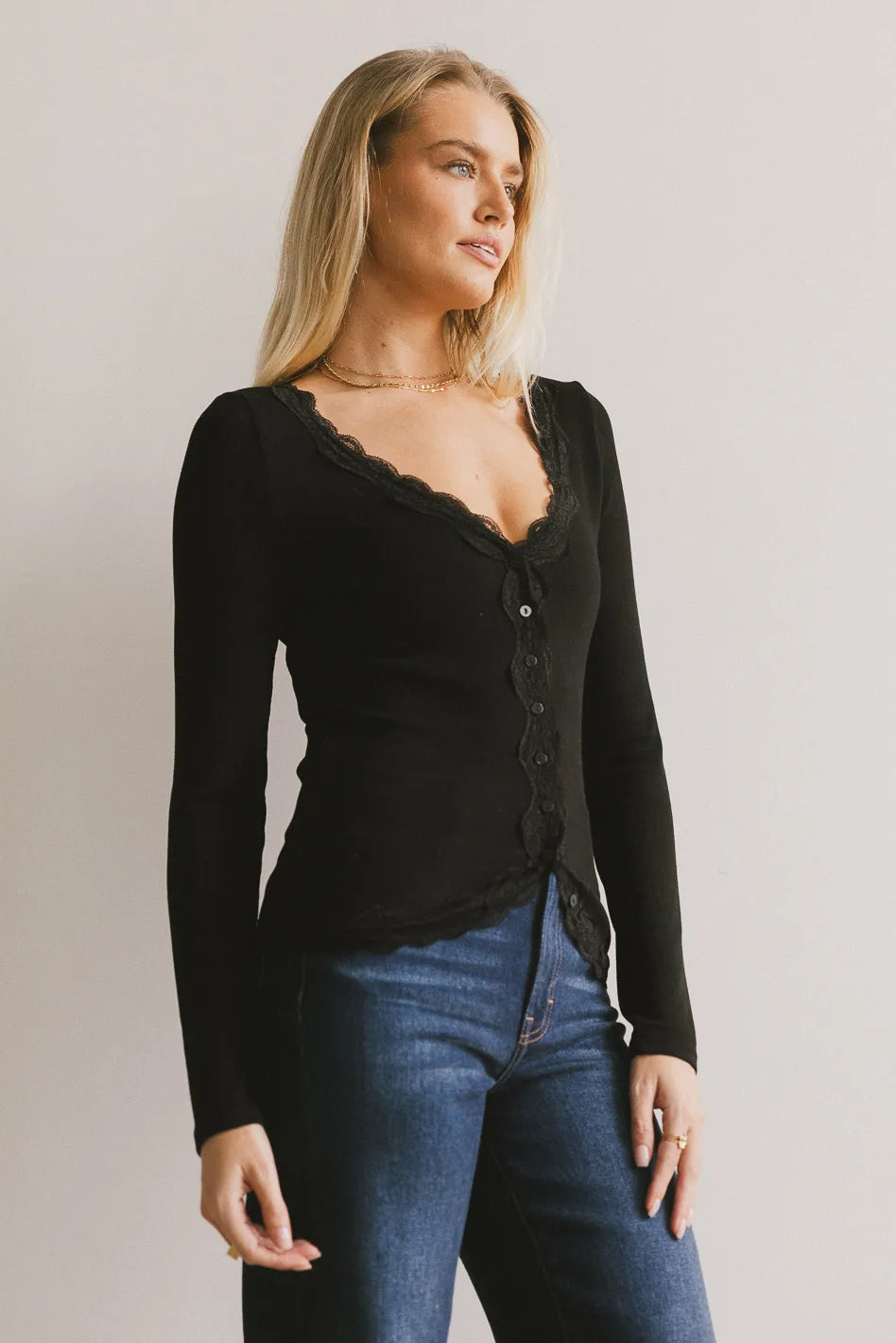 Logan Lace Trim Top in Black Athletic Women's High - 