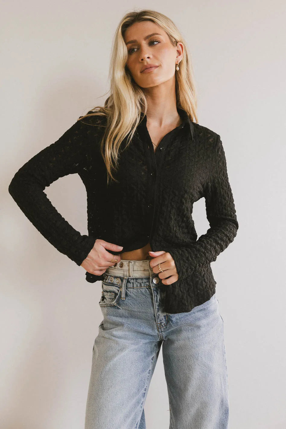 Lockie Lace Button Up in Black Adventure
