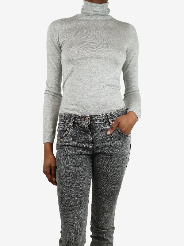 Grey roll-neck cashmere knit top - size XS purpose