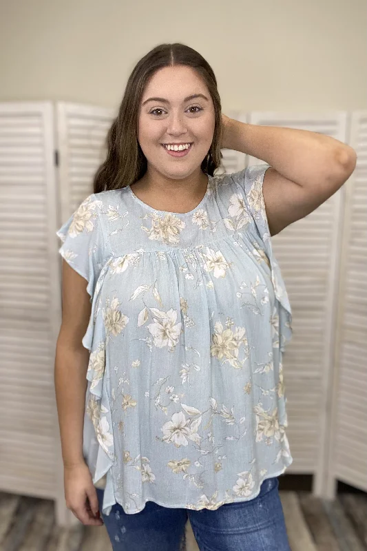 Floral Dream Women's Hi-Lo Ruffle Cap Short Sleeve Top *Final Sale* * Final Sale* Disco