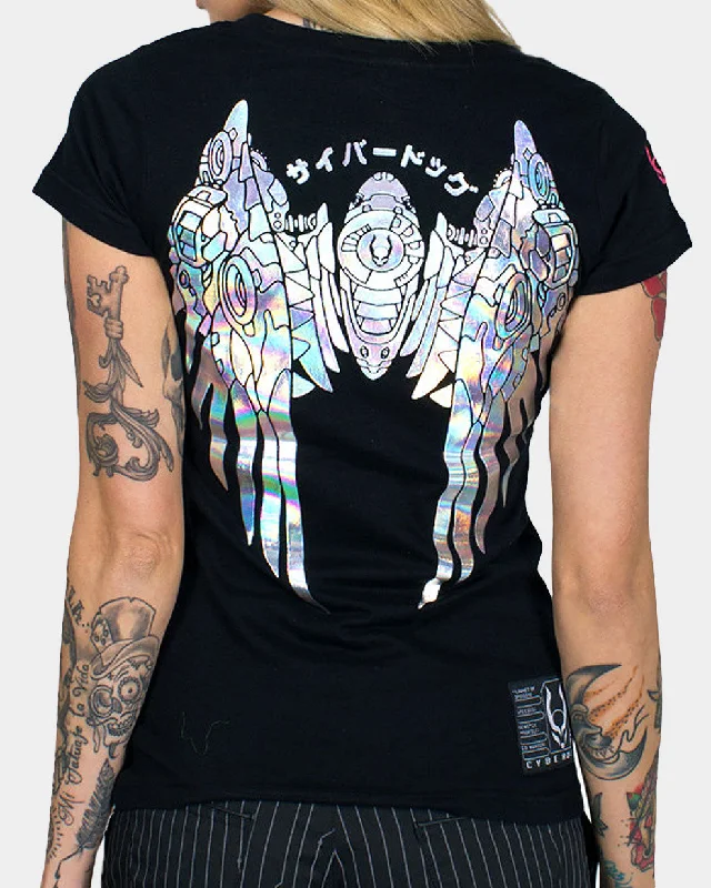 GIRLS GUARDIAN ANGEL HOLOGRAPHIC T-SHIRT Cool Women's Distressed