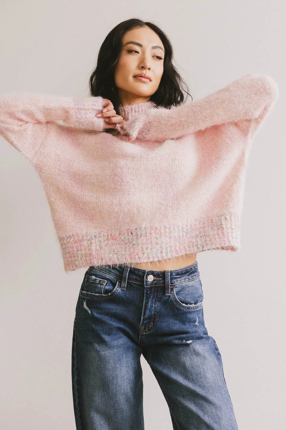 Carla Fuzzy Knit Sweater in Pink Practical Women's Multi - 
