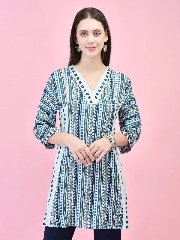 Women Liva (Rayon) Blue Geometric Print Tunic Confident Women's Power