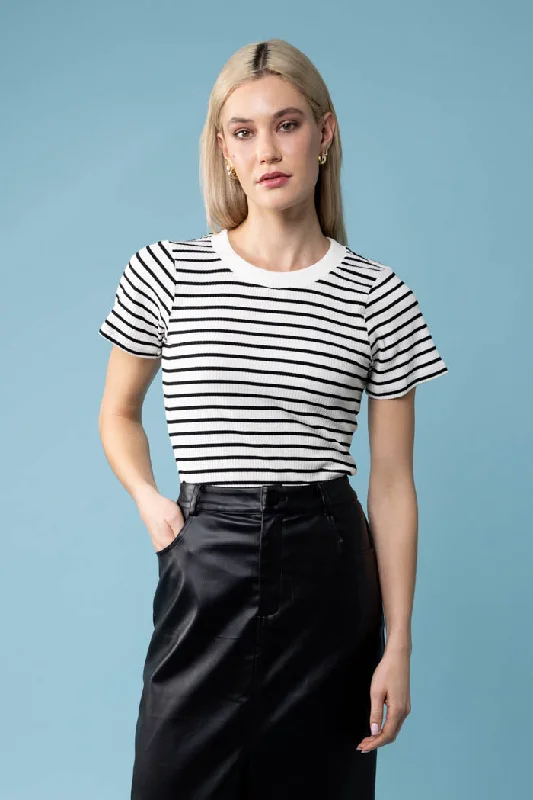 Arya Knit T-Shirt Cream Stripe Sleek Women's Metallic