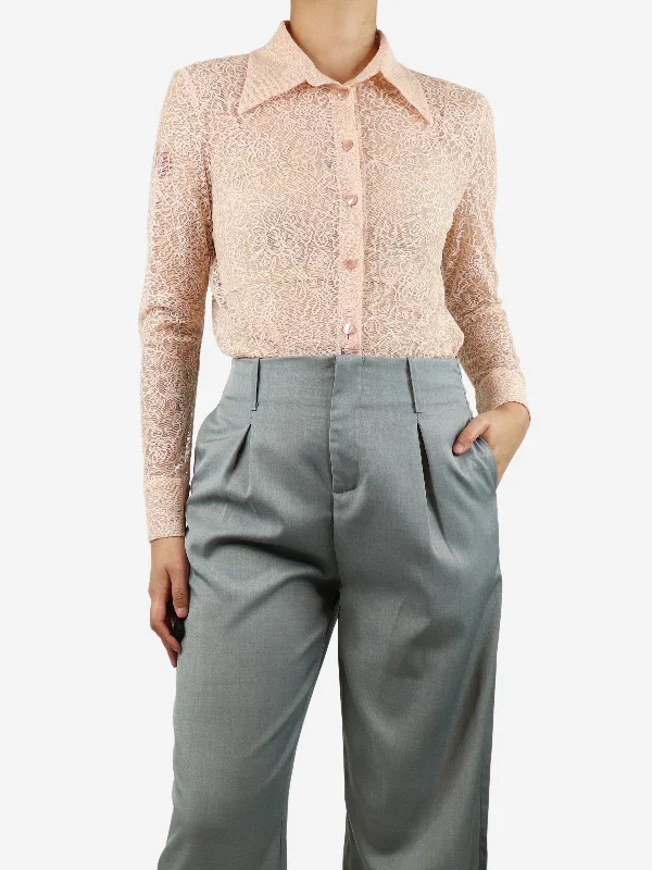 Pink lace shirt - size UK 10 Classic Women's Pin - striped