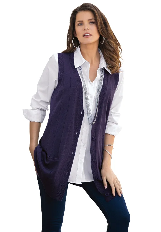 Fine Gauge Drop Needle Sweater Vest Youthful Women's Pop