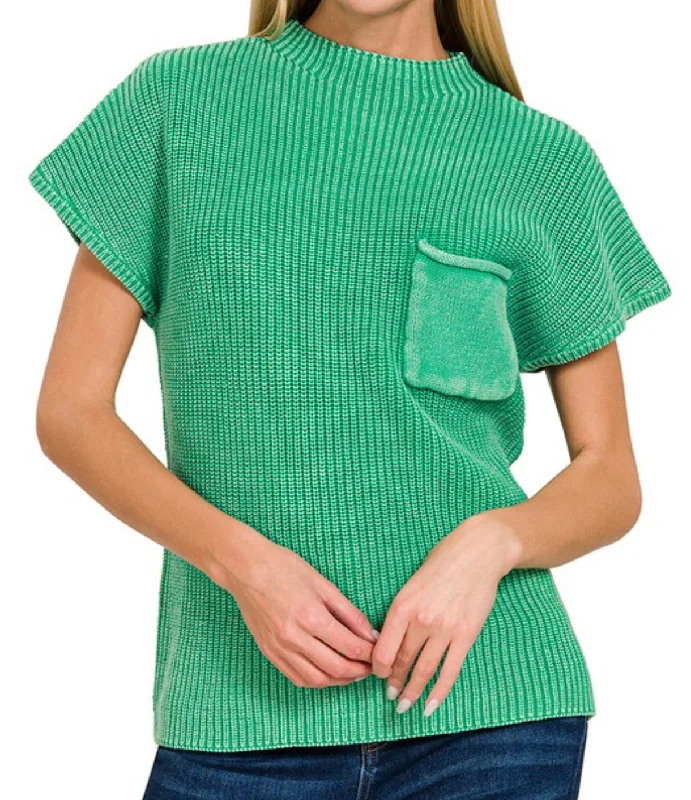Washed Short Sleeve Sweater Kelly Green Trendy Women's Oversized