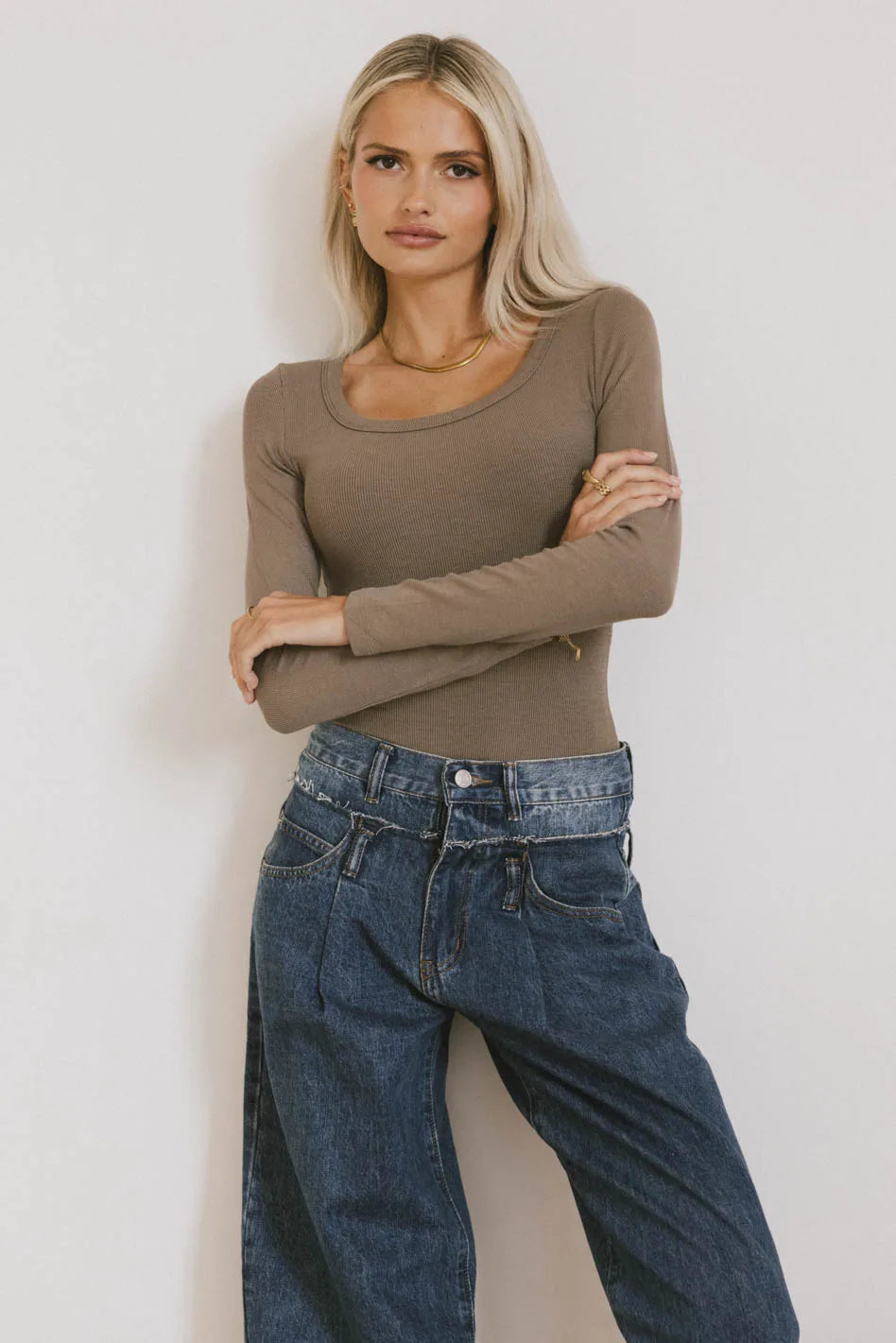 Audrey Ribbed Top in Taupe Dynamic Women's Moto