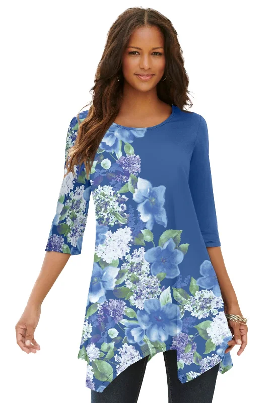 Printed Handkerchief Hem Tunic Casual Women's Loose - fitting